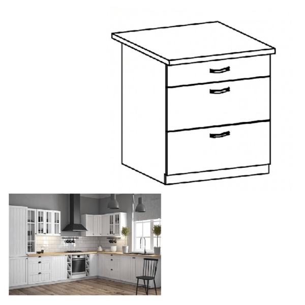 Dulăpior inferior cu trei sertare D80S3, alb/pin Andersen, PROVENCE