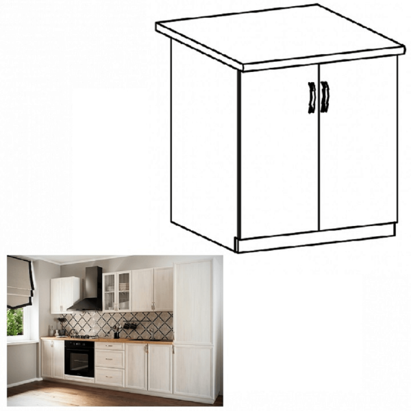 Dulap inferior D80 cu 2 uşi, alb/pin Andersen, SICILIA