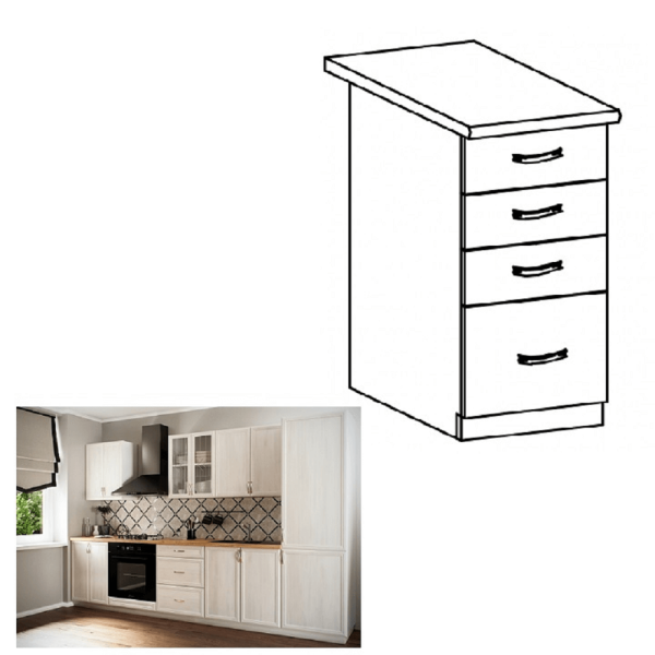 Dulap inferior D40S4 cu 4 sertare, alb/pin Andersen, SICILIA