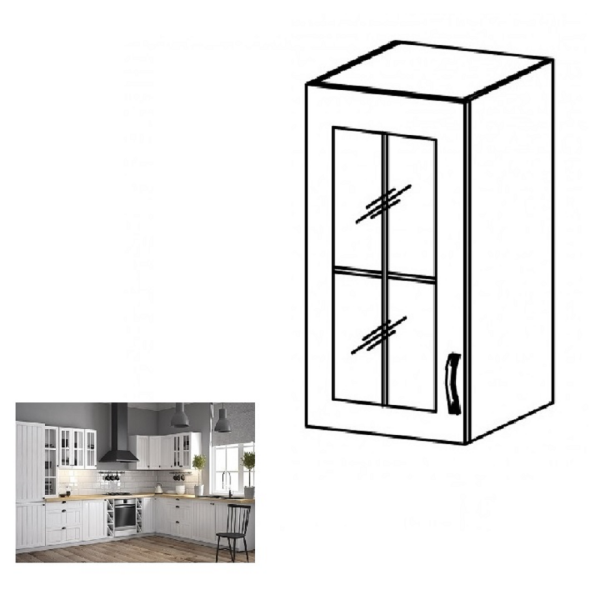 Dulap superior cu sticlă G40S, model stânga, alb/pin Andersen, PROVENCE