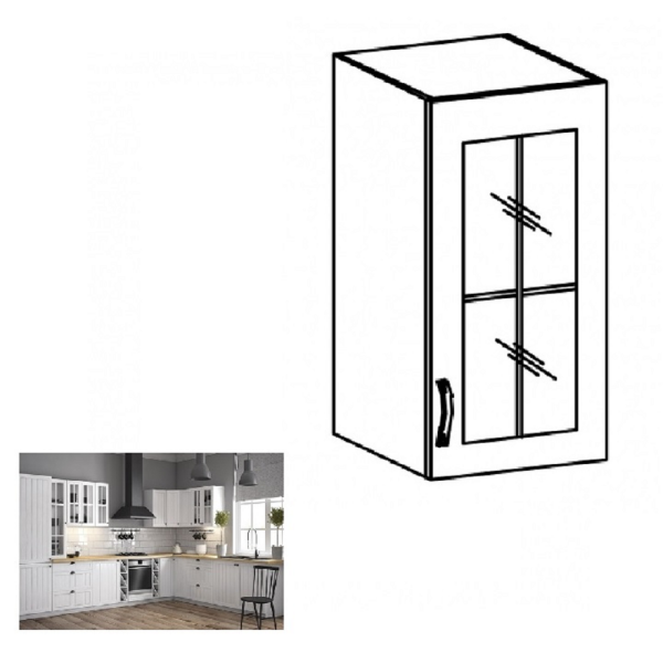 Dulap superior cu sticlă G40S, model dreapta, alb/pin Andersen, PROVENCE