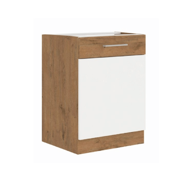 Cabinet inferior, alb extra lucios HG/stejar Lancelot, VEGA D60 1F BB