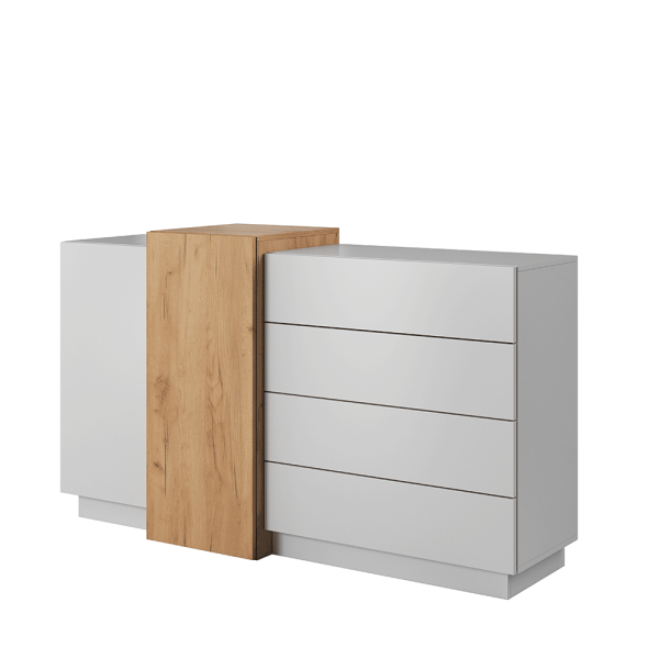 Comodă 2D4S, alb / stejar craft auriu, TRIO