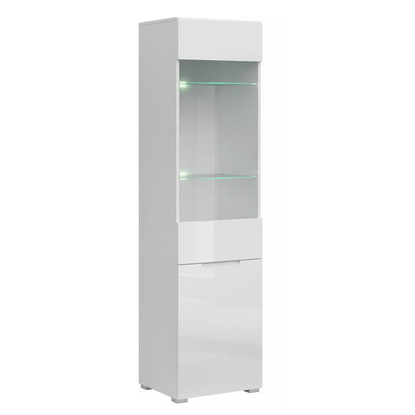 Vitrină 1D1W, alb / alb cu luciu extra ridicat HG, JOLK