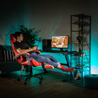 Fotoliu birou/gaming, negru/alb/roşu, OZGE NEW
