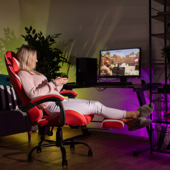 Fotoliu birou/gaming, negru/alb/roşu, OZGE NEW
