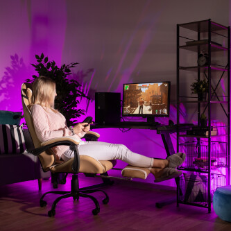 Fotoliu birou/gaming, negru/alb/bej, OZGE 2 NEW