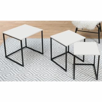 Set 3 măsuţe de cafea, alb mat/negru, KASTLER TYP 3
