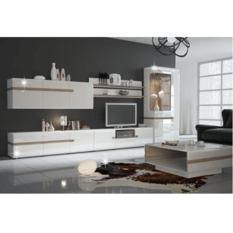 Comodă, albă strălucitoare HG/stejar sonoma închis, LYNATET TYP 42