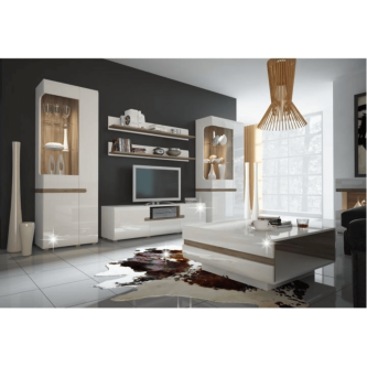 Comodă, albă strălucitoare HG/stejar sonoma închis, LYNATET TYP 42