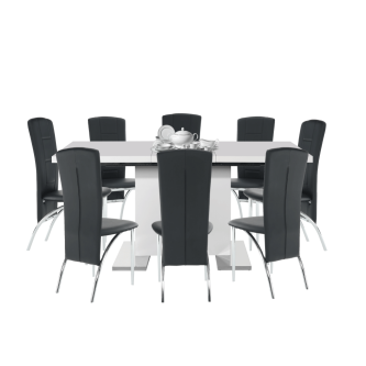 Masă dining, albă HG, 120-160x80 cm, IRAKOL