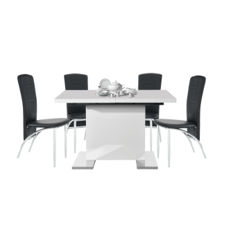 Masă dining, albă HG, 120-160x80 cm, IRAKOL