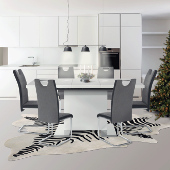 Masă dining, albă HG, 120-160x80 cm, IRAKOL