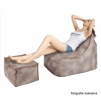 Fotoliu tip sac cu taburet, gri-maro-TAUPE, FOLAN