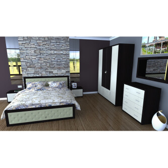 Dormitor Torino cu pat cu somiera metalica rabatabila 140x200 cm wenge / ladin