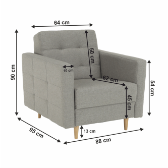 Fotoliu complet tapiţat, material textil gri, AMEDIA
