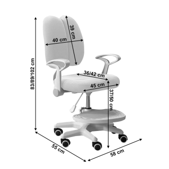 Scaun reglabil cu suport pentru picioare şi curele, gri/alb, ANAIS