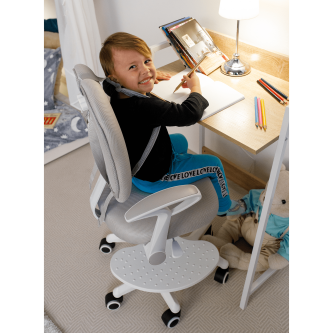 Scaun reglabil cu suport pentru picioare şi curele, gri/alb, ANAIS