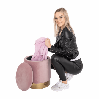 Taburet, catifea Velvet roz/crom auriu, ANIZA