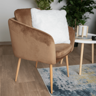 Fotoliu design, ţesătură din catifea maro, AVETA