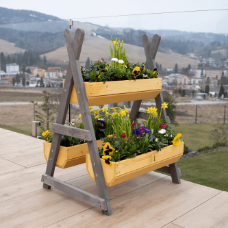 Suport pentru flori din lemn, natural / gri, BERON