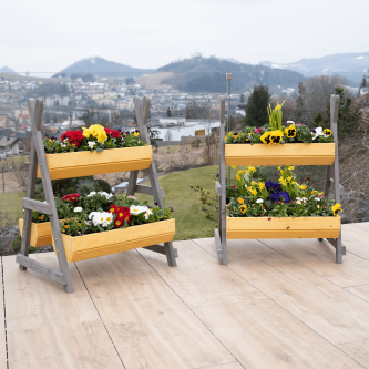 Suport pentru flori din lemn, natural / gri, BERON