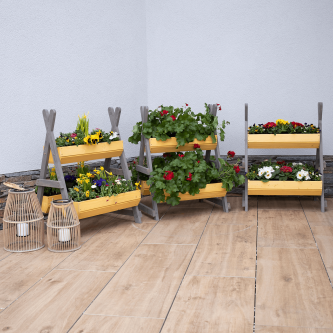Suport pentru flori din lemn, natural / gri, BERON