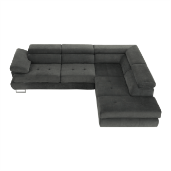 Colţar, piele ecologică gri-maro, model dreapta, BUTON P