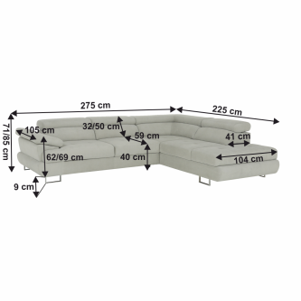 Colţar, material textil gri deschis, model dreapta, BUTON P