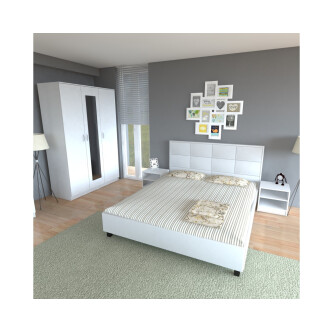 Dormitor Soft Alb cu pat tapitat alb pentru saltea 160x200 cm