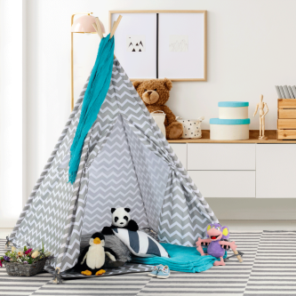 Cort copii - teepee, gri/alb/model, ETENT