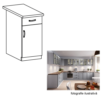 Cabinet inferior, gri mat/alb, model dreapta, LAYLA D40S1