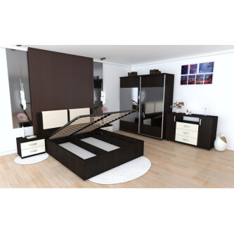 Dormitor Laguna cu pat 140x200 cu lada Wenge cu Vanilie