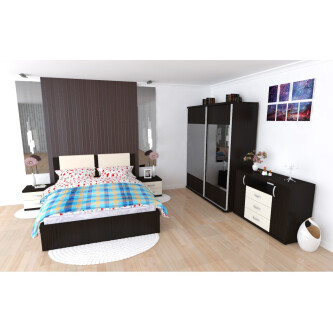 Dormitor Laguna cu pat 160x200 cu 2 sertare Wenge cu Vanilie