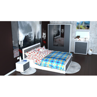 Dormitor Torino cu pat 140x200 cm Alb / Gri