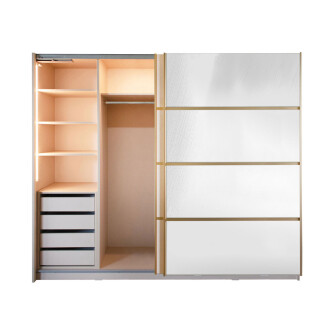 Gold Dulap 2500 Crem cu usi MDF Lucios si Oglinda + 1 Comoda
