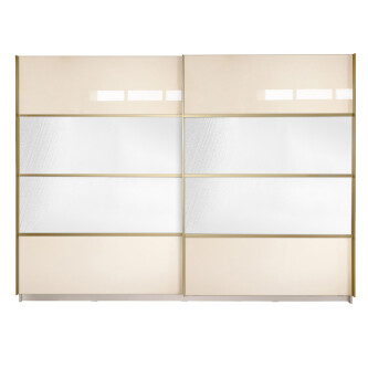 Gold Dulap 2800 Crem cu usi MDF Lucios si Oglinda + 1 Comoda