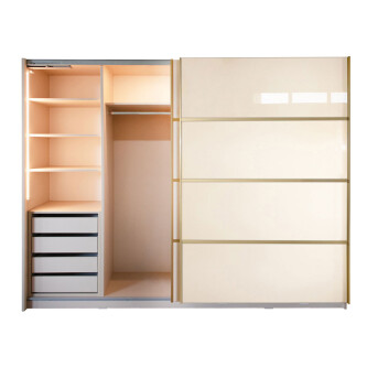 Gold Dulap 2800 Crem cu usi MDF Lucios + 2 Comode