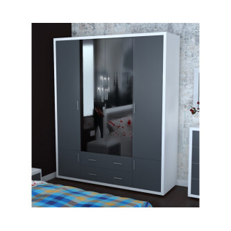 Dormitor Torino cu pat 160x200 cm Alb / Gri