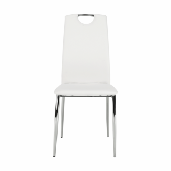 Scaun dining, piele ecologică albă/crom, ERVINA