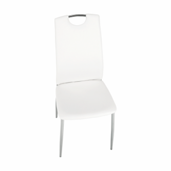 Scaun dining, piele ecologică albă/crom, ERVINA