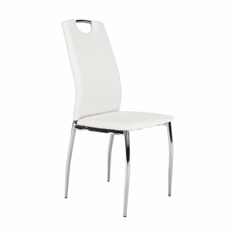 Scaun dining, piele ecologică albă/crom, ERVINA