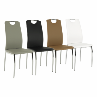 Scaun dining, piele ecologică albă/crom, ERVINA