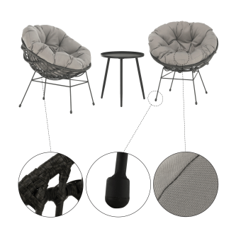 Set de grădină, gri închis / gri / negru, GAURI