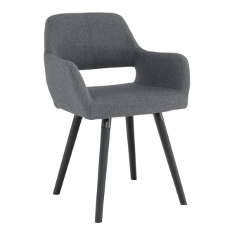 Scaun de design, material textil gri închis/lemn negru, GODRIC
