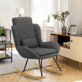 Fotoliu balansoar, material textil gri/lemn, HARPER