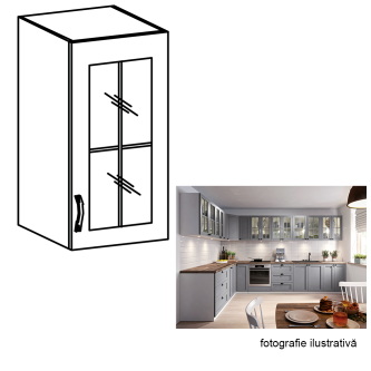 Cabinet superior, alb/gri mat, model dreapta, LAYLA G40S
