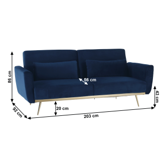 Canapea extensibilă, catifea Velvet albastru regal învechit/cromat, HORSTA