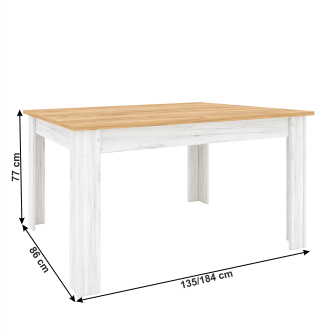 Masă dining extensibilă, stejar craft auriu / stejar craft alb, 135-184x86 cm, SUDBURY