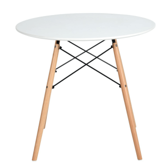 Masă dining, alb mat/fag, diametru 120 cm, DEMIN